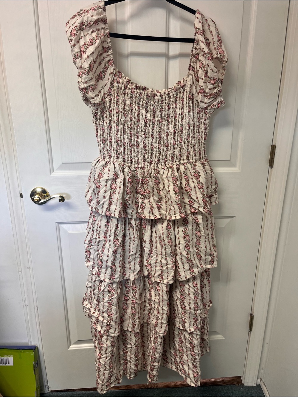Floral Smocked Tiered Maxi Dress in Ivory and Pink